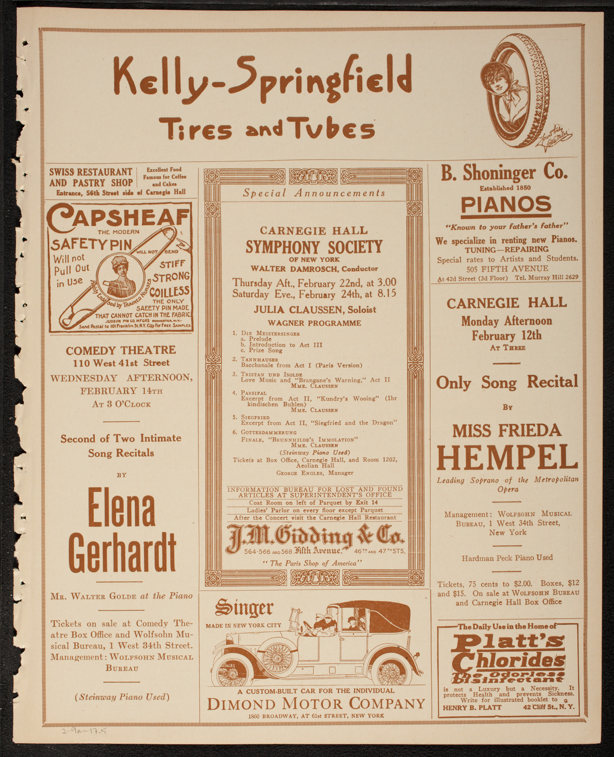 New York Philharmonic, February 9, 1917, program page 9