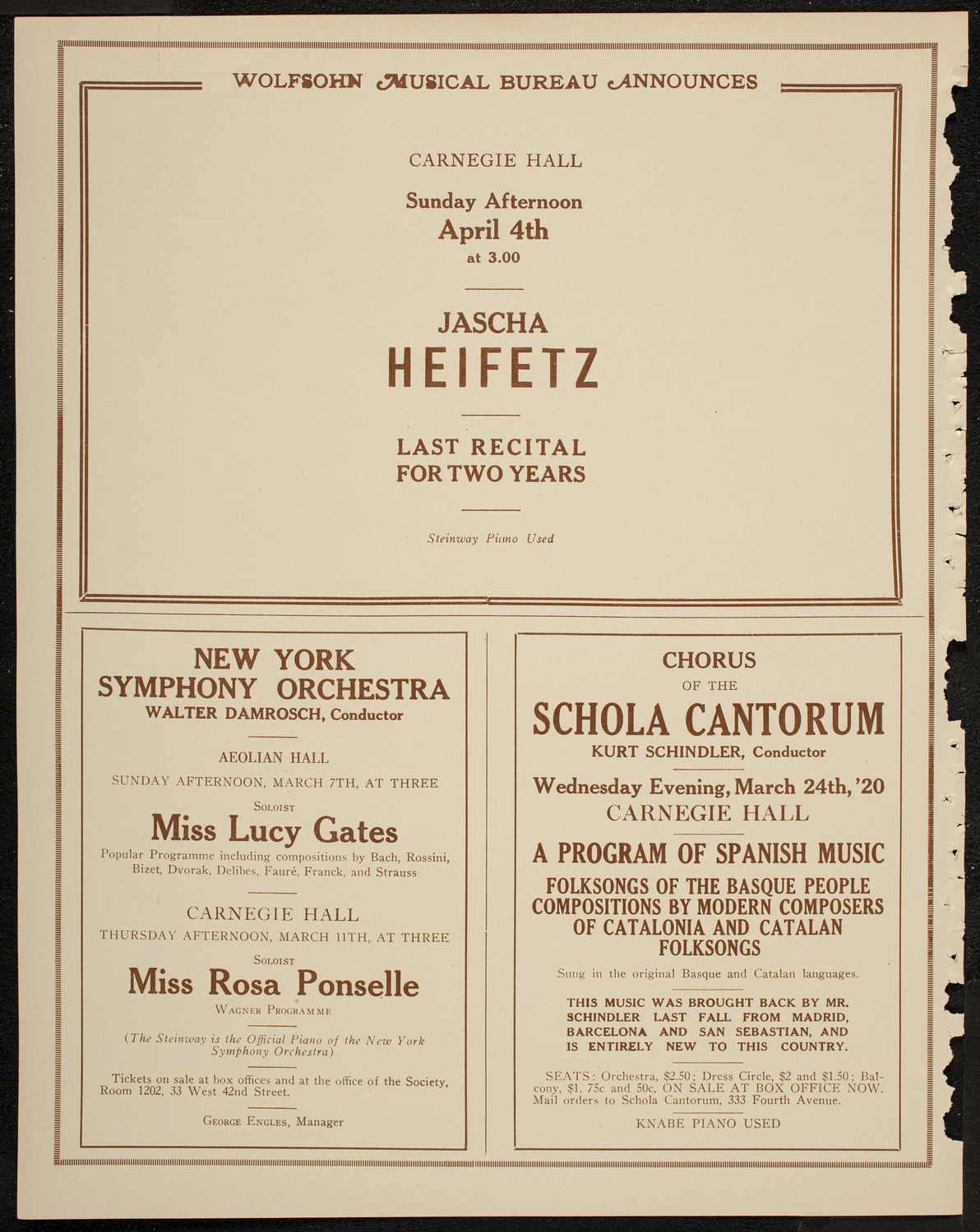 Fritz Kreisler, Violin, February 28, 1920, program page 8