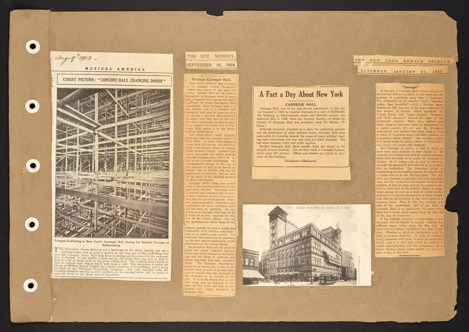 William Burnet Tuthill Scrapbook, page 3: Newspaper clippings, 1905-1925