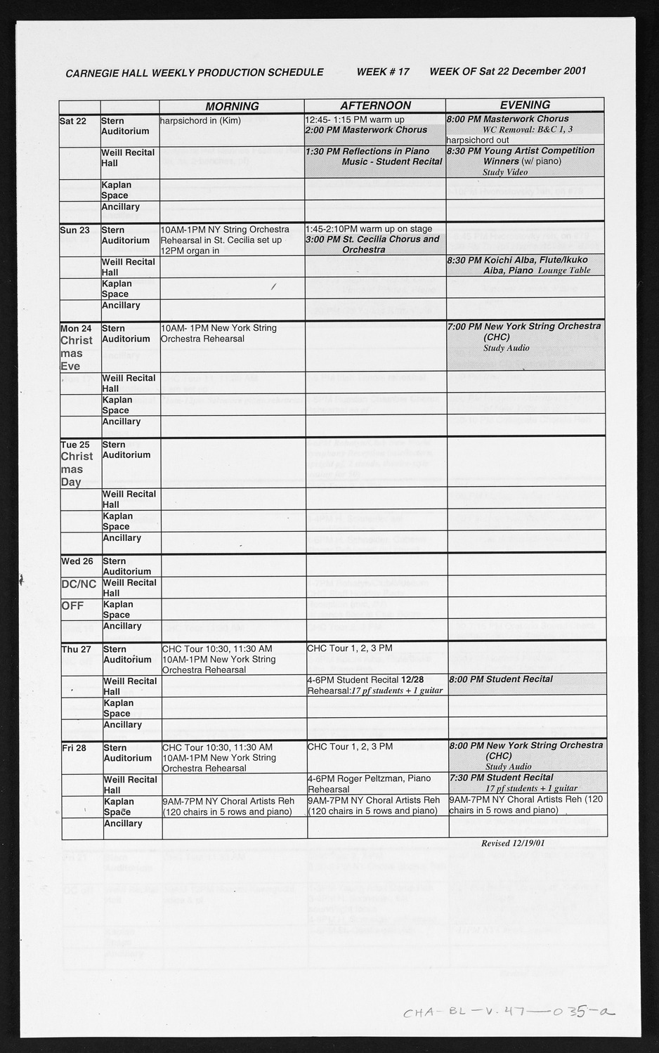 Carnegie Hall Booking Ledger, volume 47, page 35a