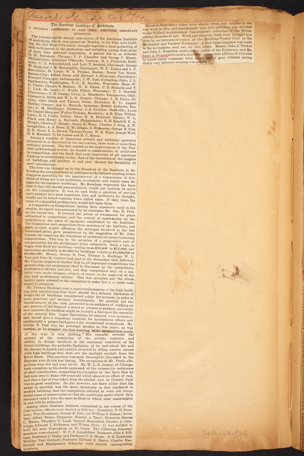 Isaac Hopper Scrapbook, page 48: 1894