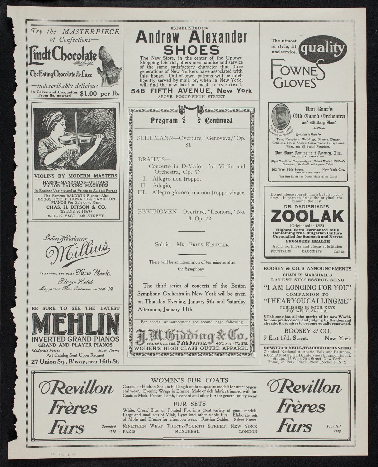 Boston Symphony Orchestra, December 7, 1912, program page 7