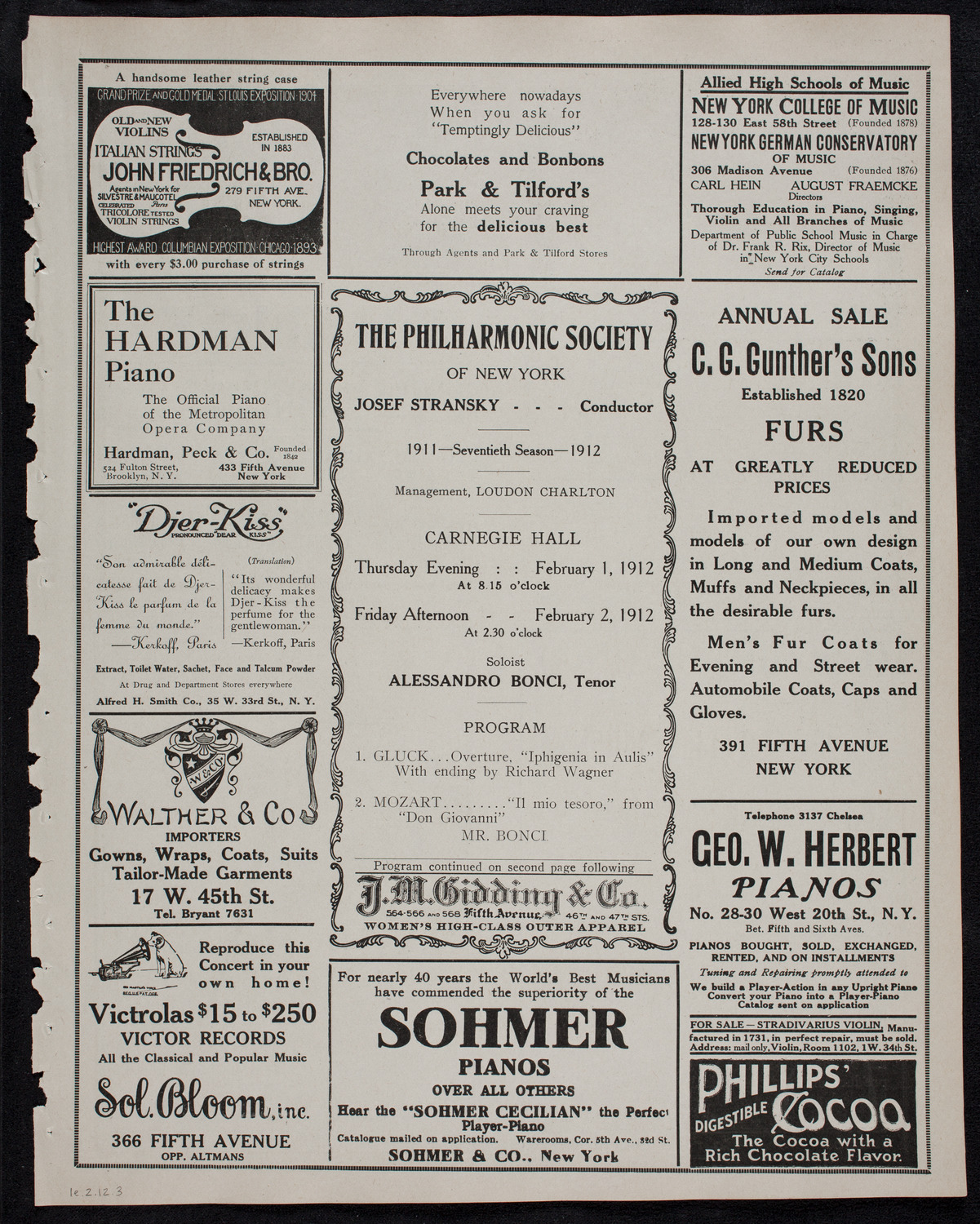 New York Philharmonic, February 1, 1912, program page 5