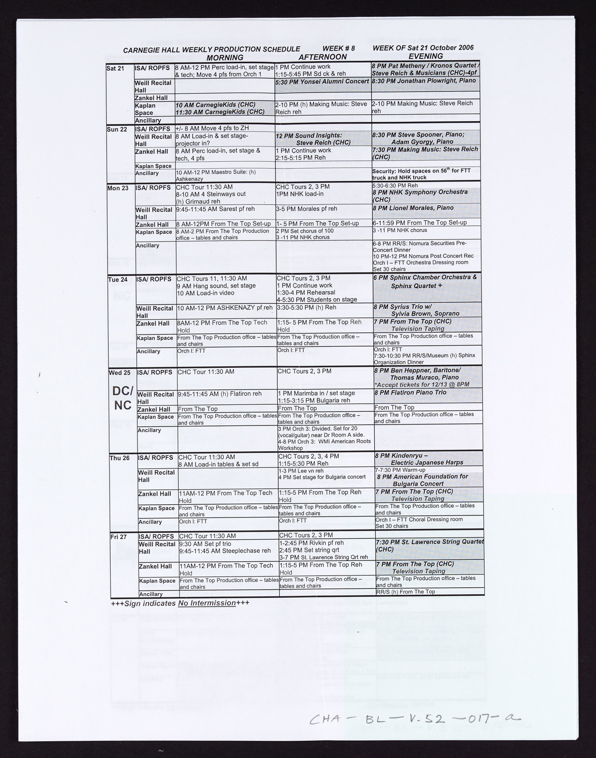 Carnegie Hall Booking Ledger, volume 52, page 17a