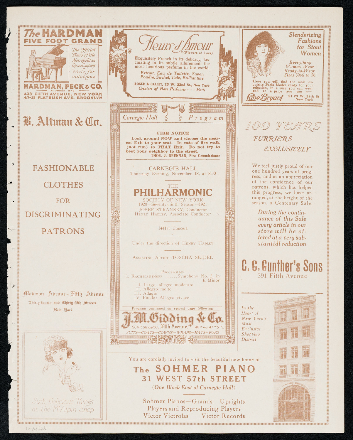 New York Philharmonic, November 18, 1920, program page 5