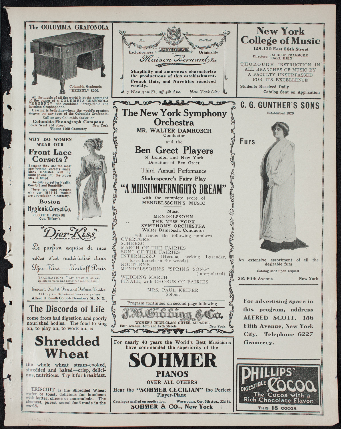 Ben Greet Players with New York Symphony Orchestra, January 2, 1911, program page 5