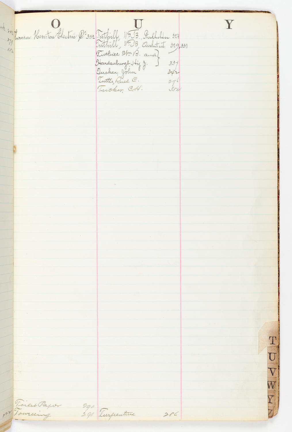 Music Hall Account Ledger Index, volume 2, page 53