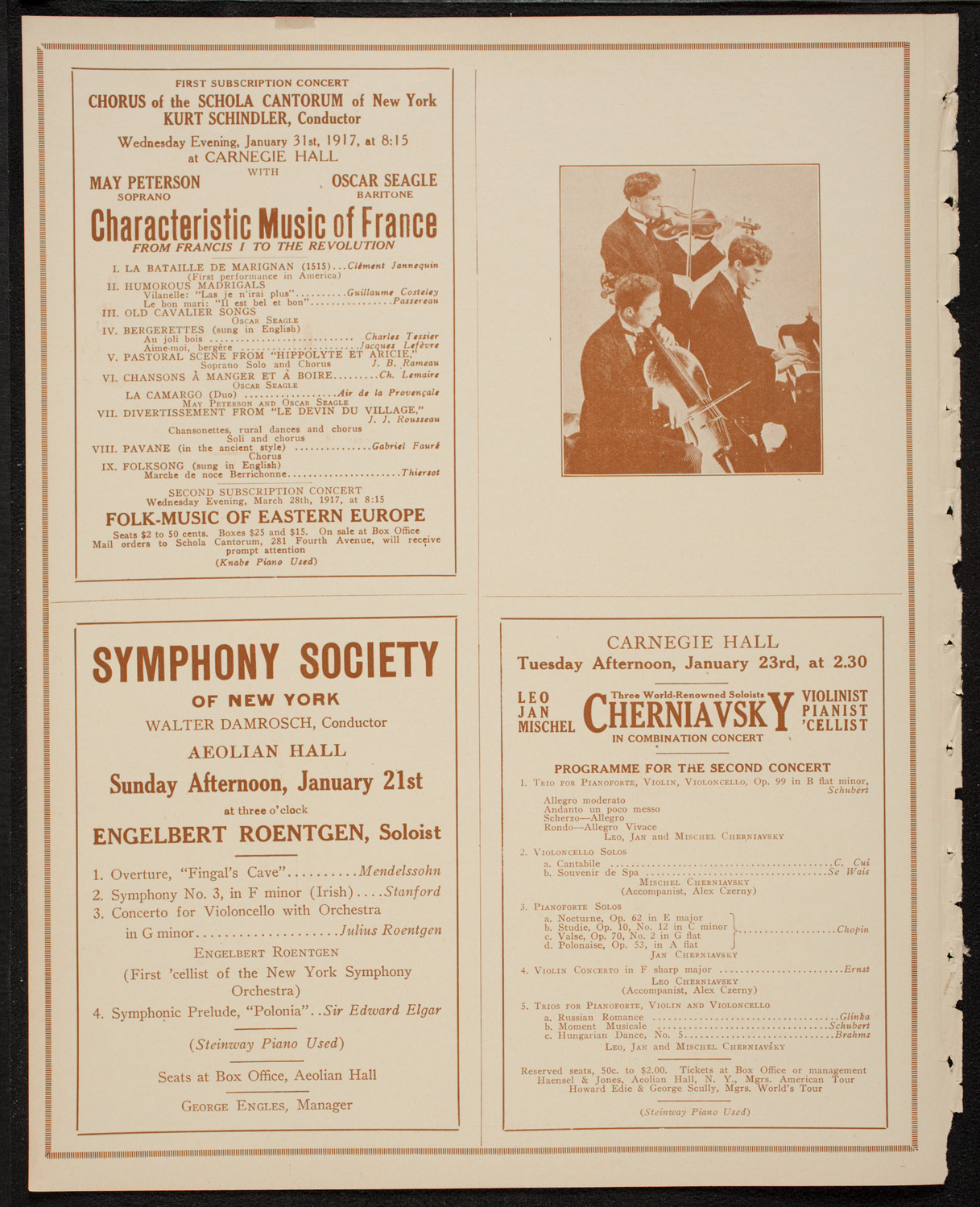 Leo, Jan, and Mischel Cherniavsky, January 16, 1917, program page 8