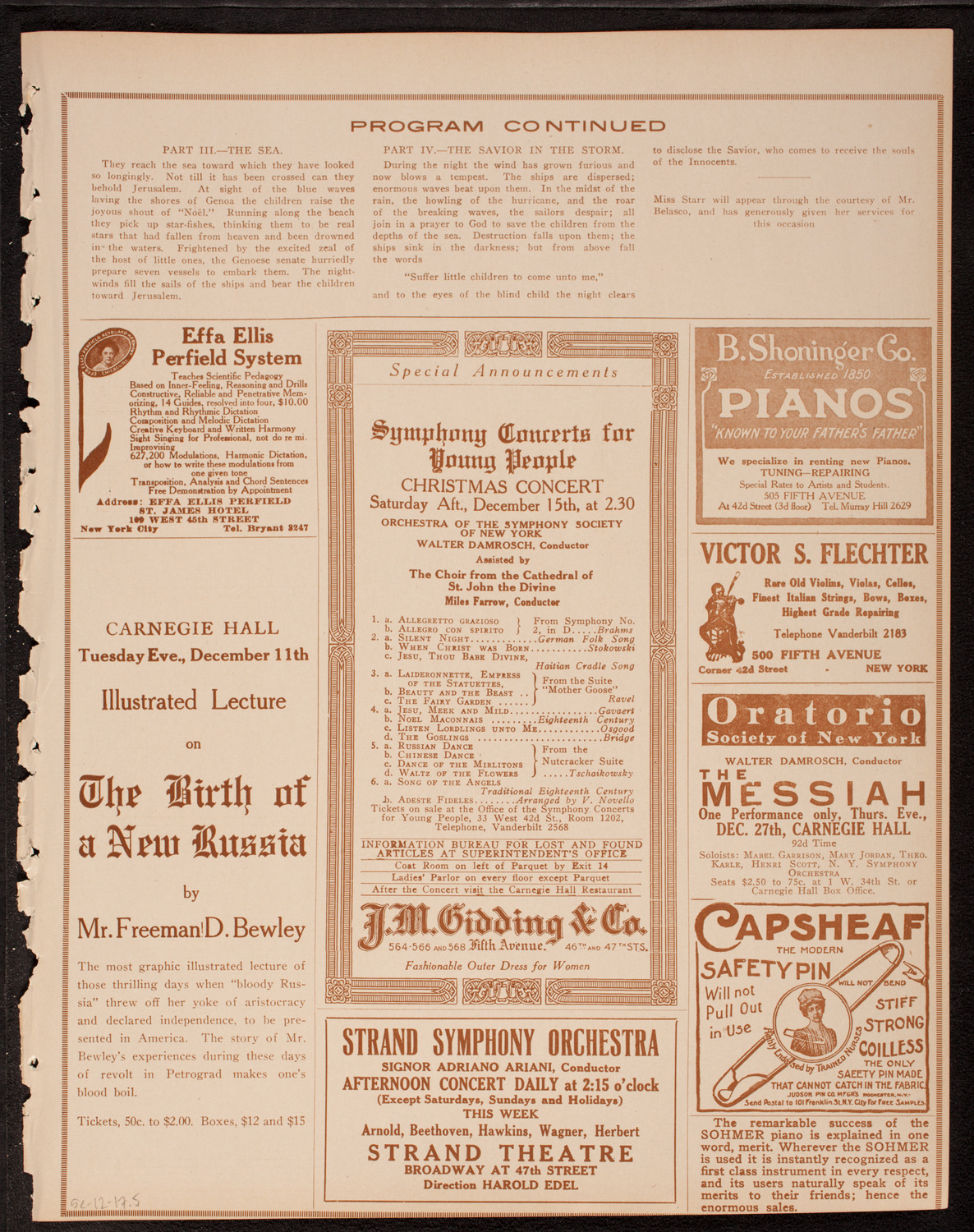 Oratorio Society of New York, December 5, 1917, program page 9