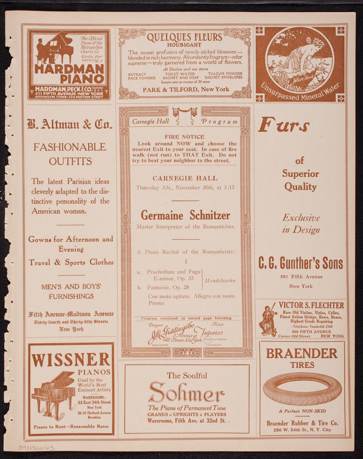 Germaine Schnitzer, Piano, November 30, 1916, program page 5