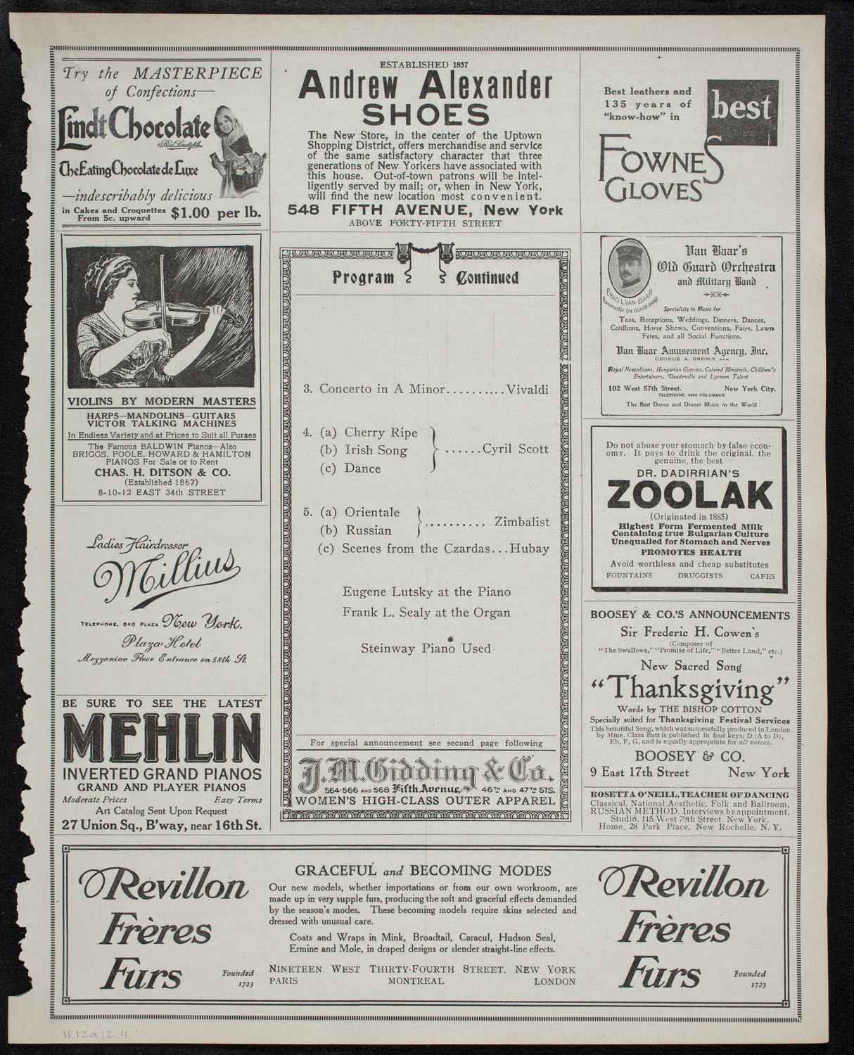 Efrem Zimbalist, Violin, November 12, 1912, program page 7