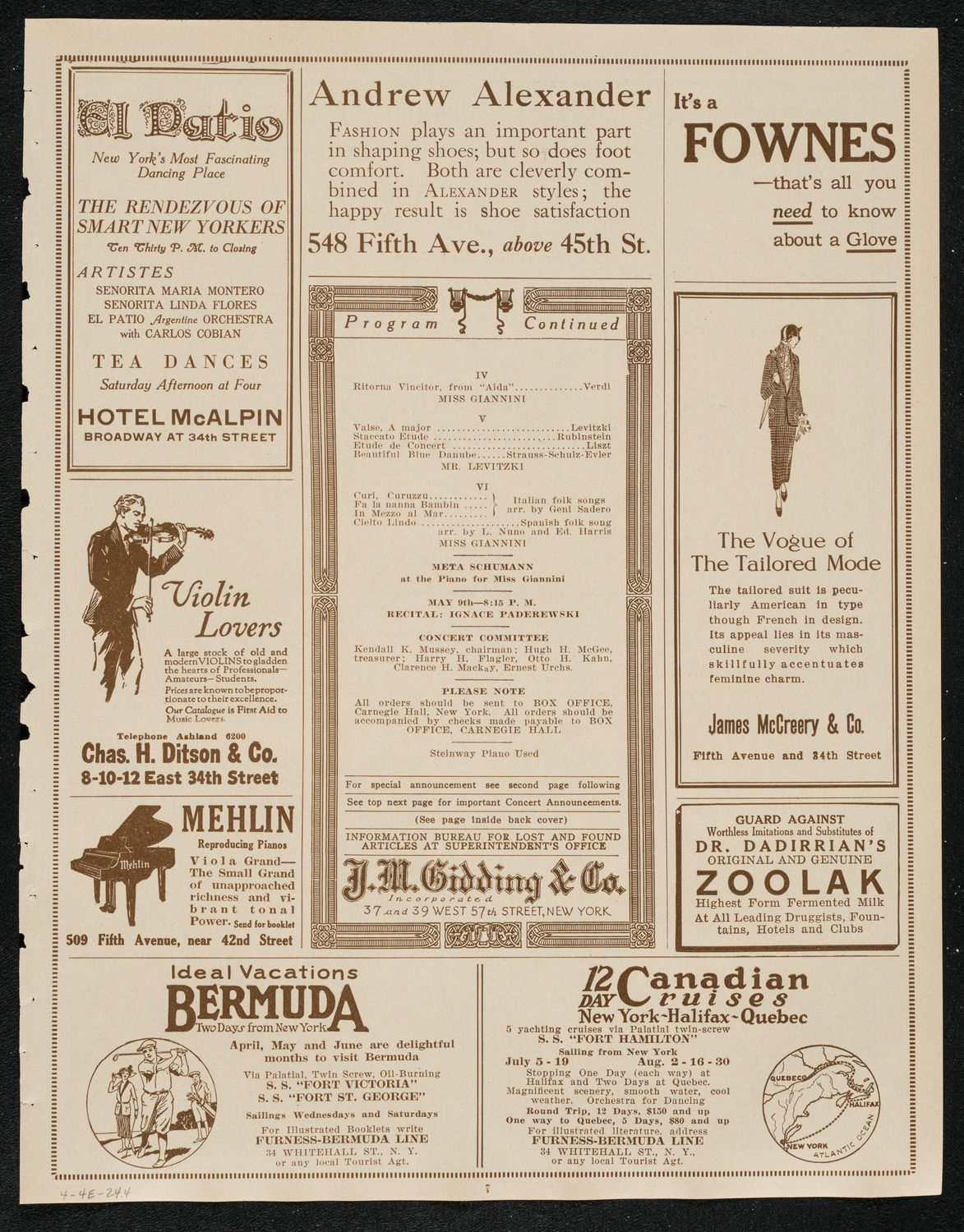 Dusolina Giannini, Soprano, and Mischa Levitzki, Piano, April 4, 1924, program page 7
