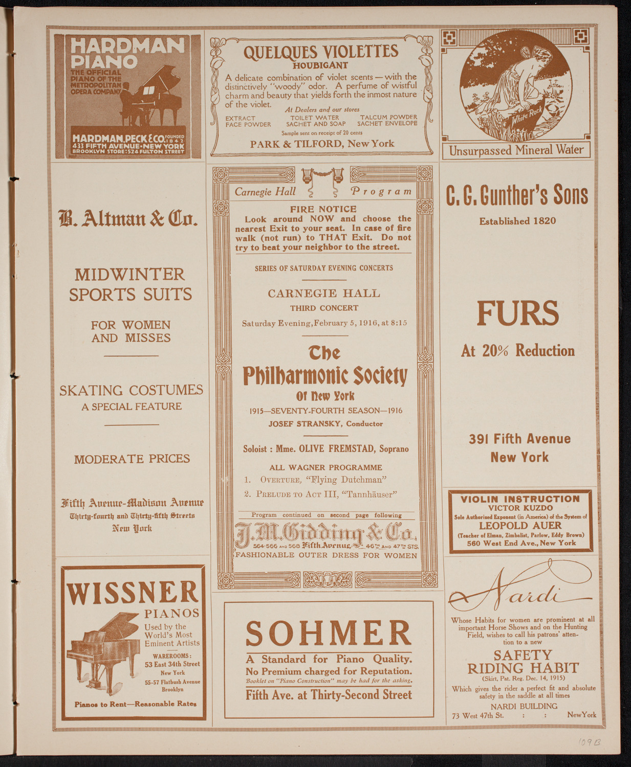 New York Philharmonic, February 5, 1916, program page 5
