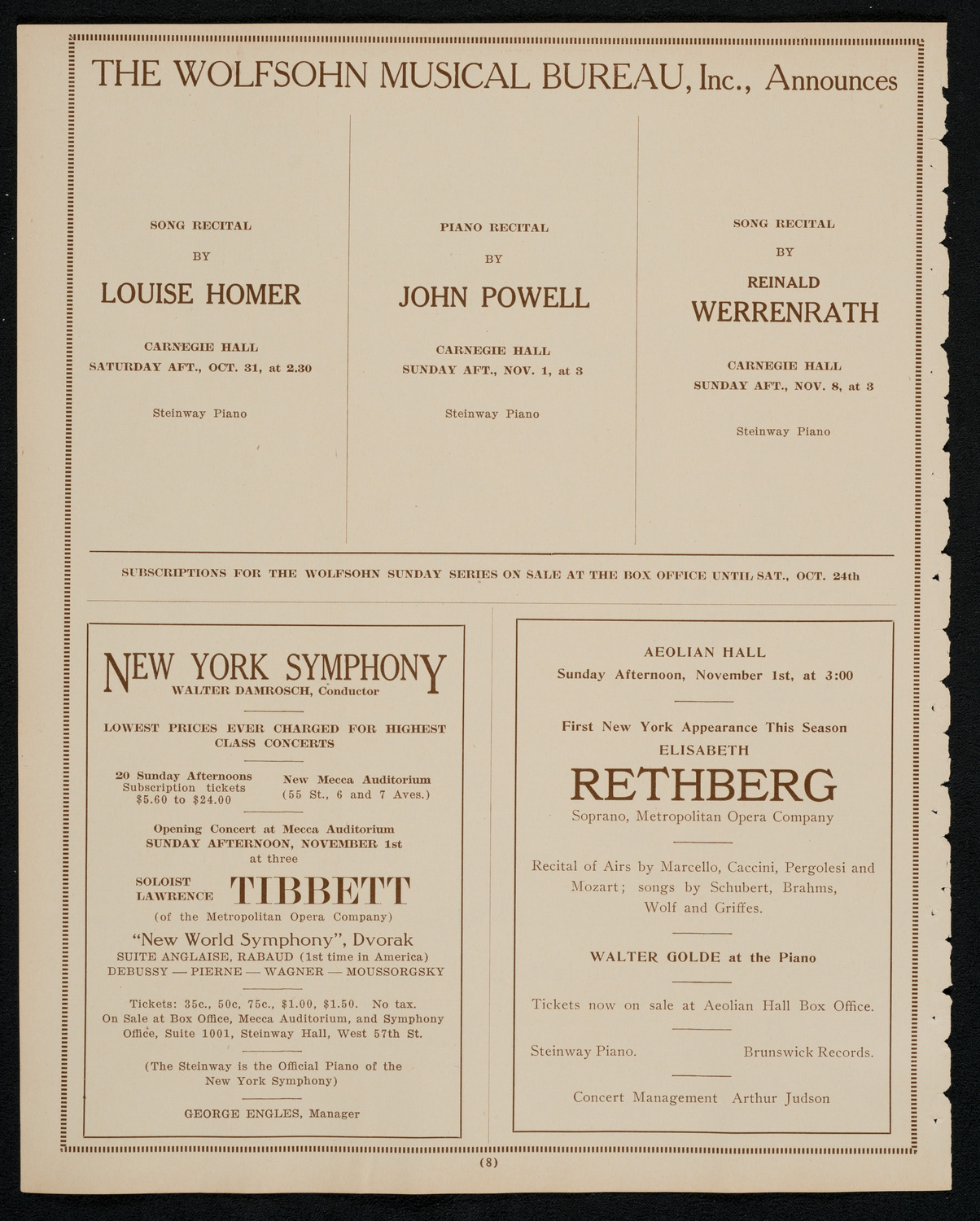 John McCormack, Tenor, October 25, 1925, program page 8