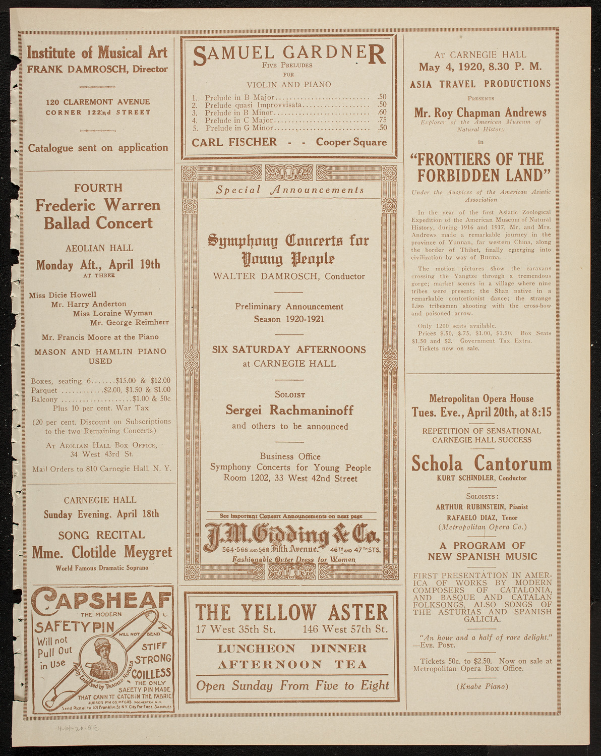 New Symphony Orchestra, April 14, 1920, program page 9