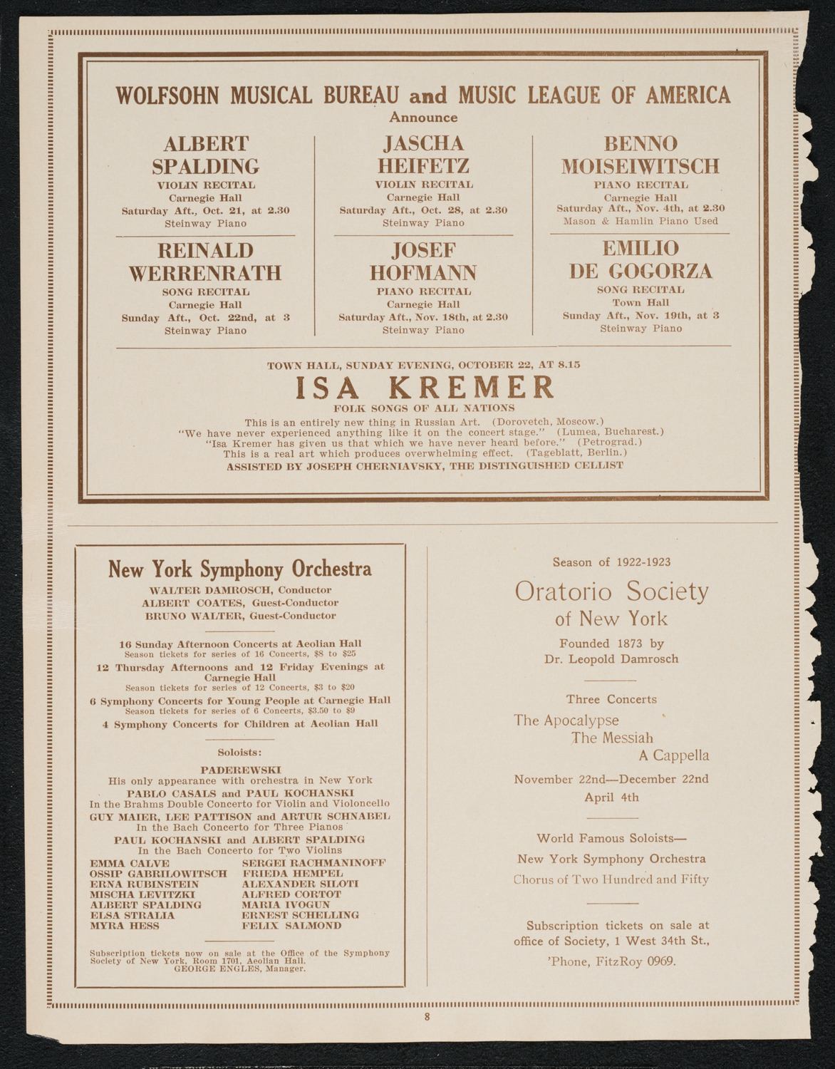 Gala Reception Concert: South-German Male Chorus and others, October 8, 1922, program page 8