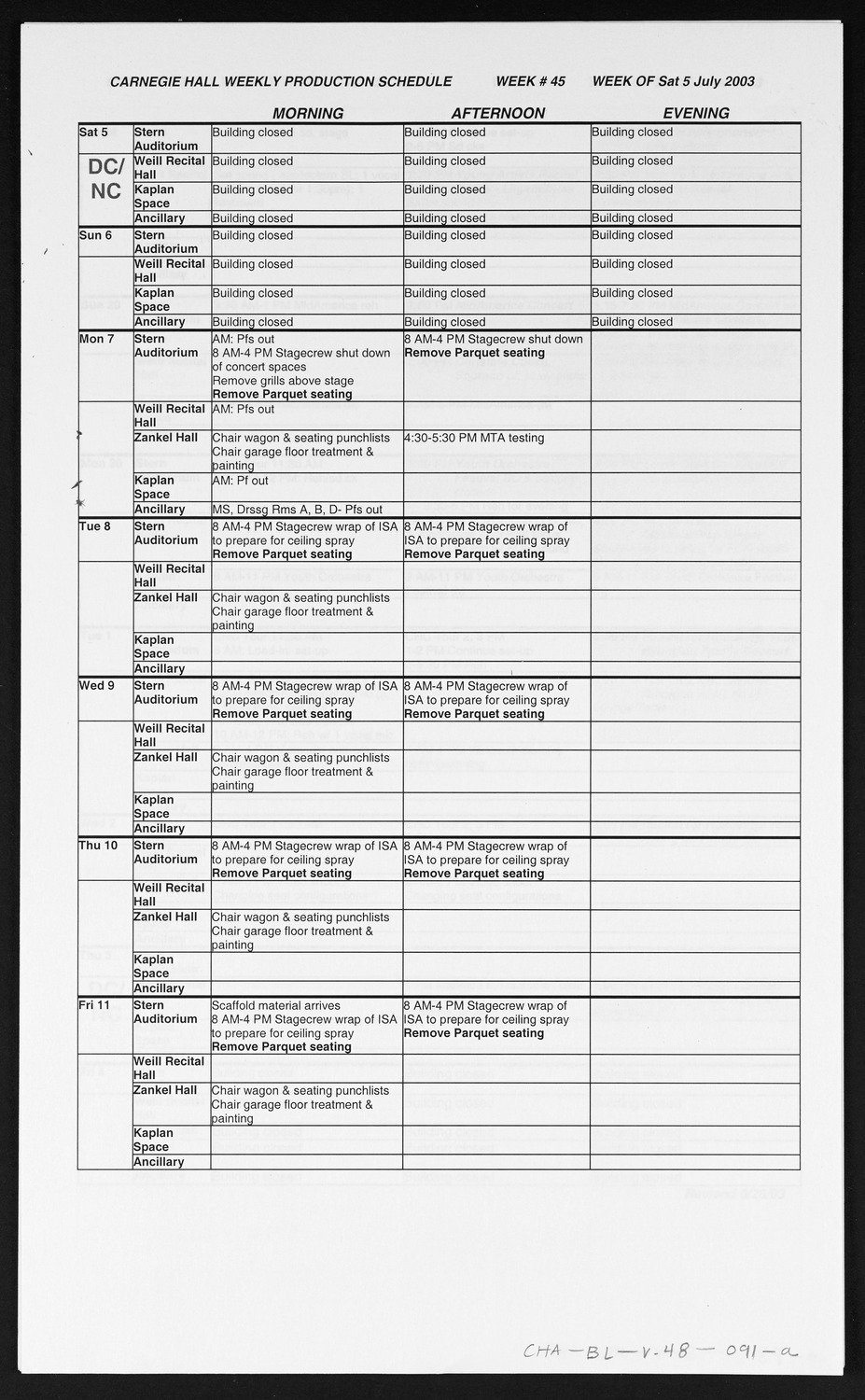 Carnegie Hall Booking Ledger, volume 48, page 91a