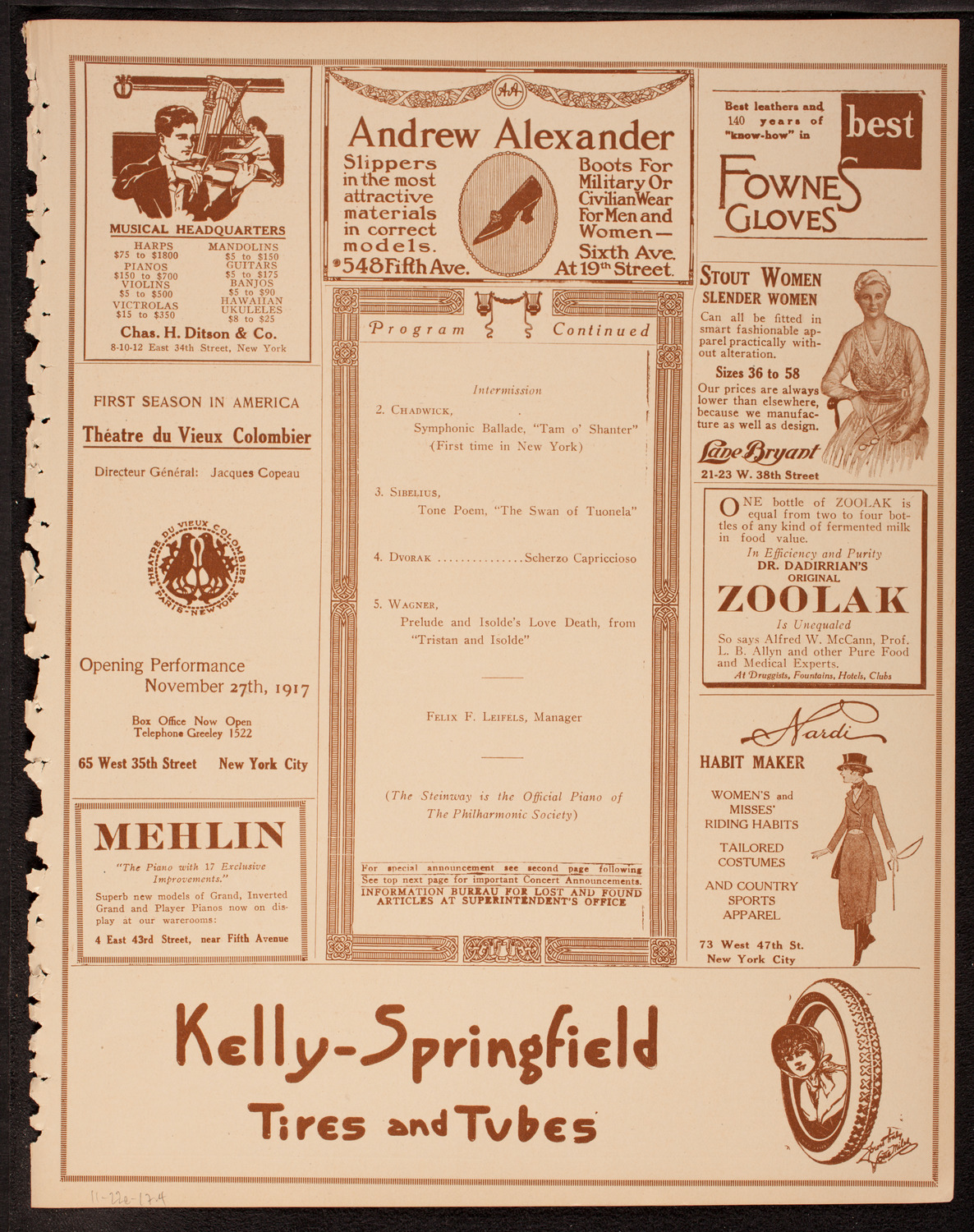 New York Philharmonic, November 22, 1917, program page 7