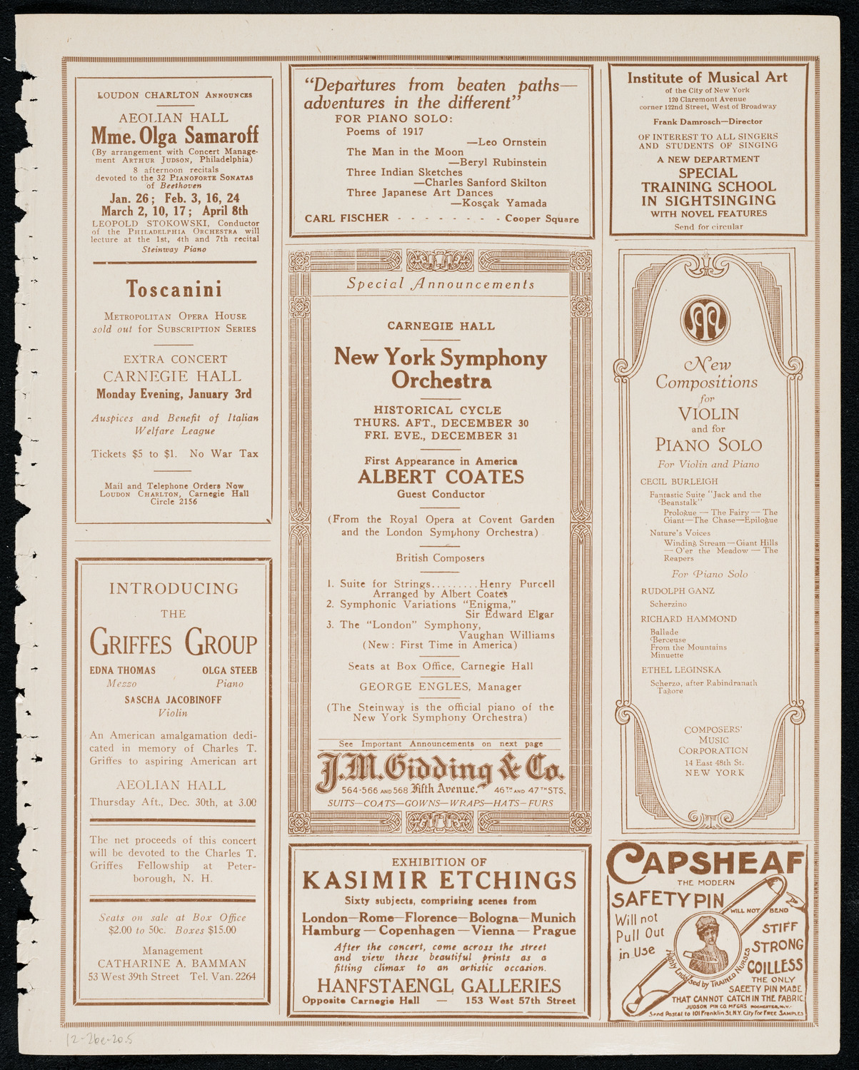 National Symphony Orchestra, December 26, 1920, program page 9