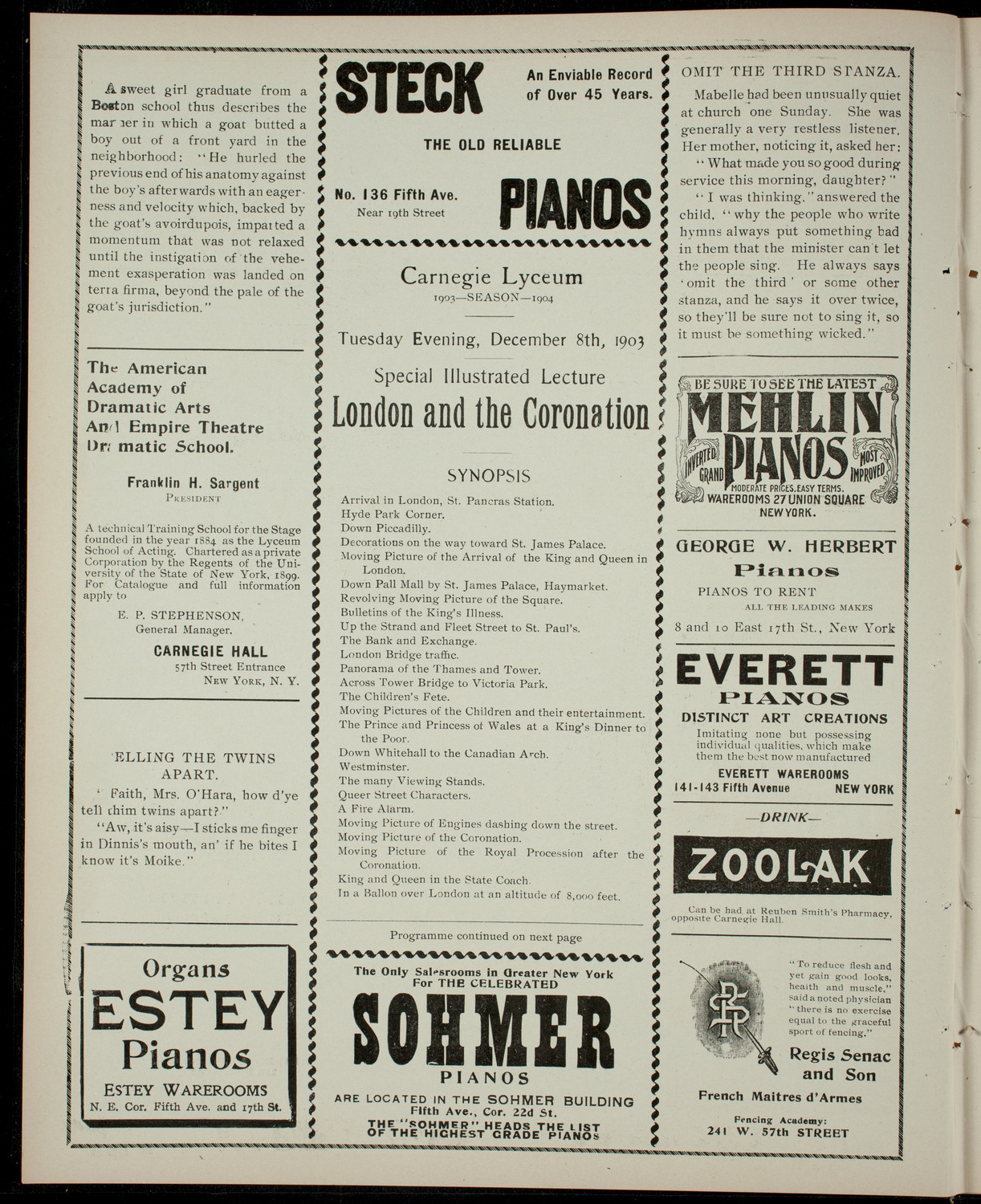 Lecture on London and the Coronation, December 8, 1903, program page 2