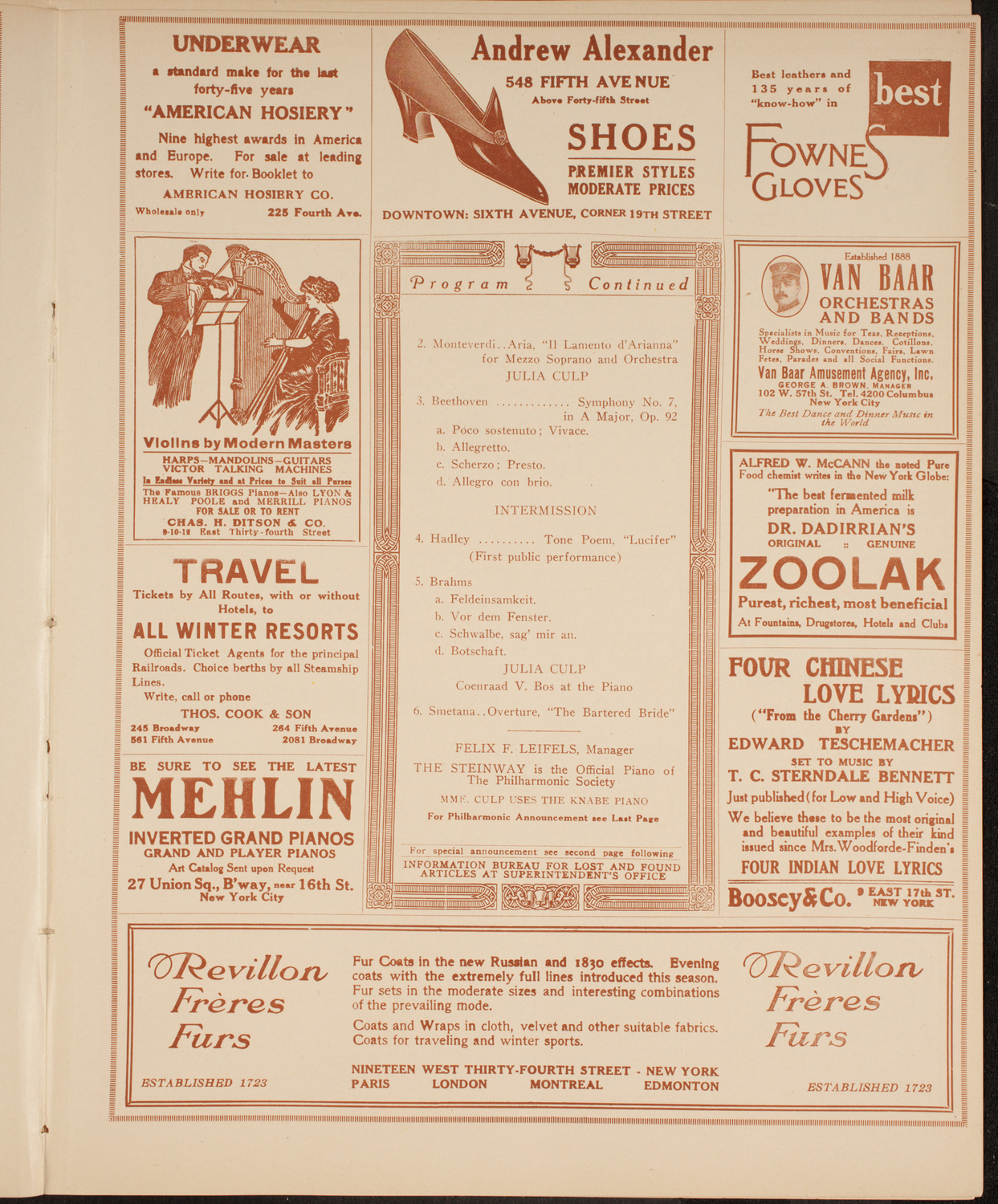 New York Philharmonic, November 20, 1914, program page 7