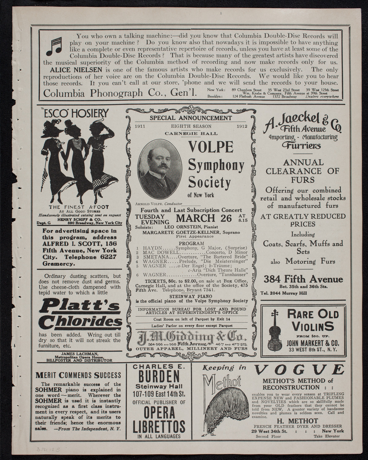 Minneapolis Symphony Orchestra, March 18, 1912, program page 9