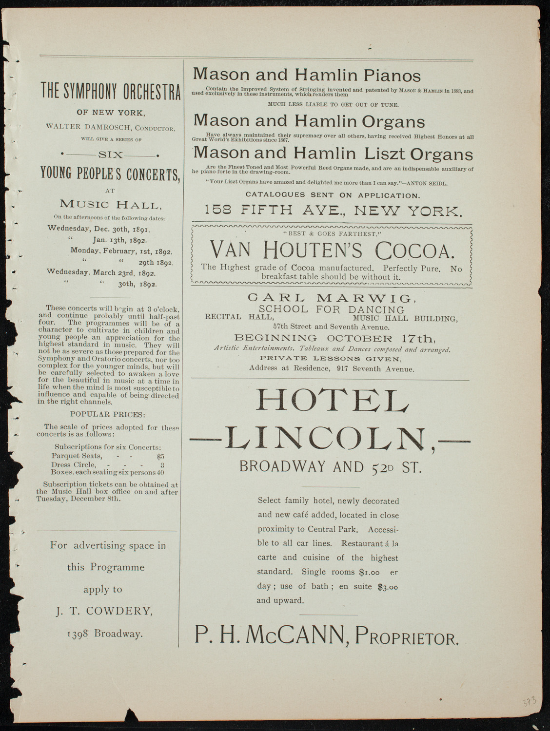 Benefit: West Side Day Nursery and Industrial School, December 14, 1891, program page 5