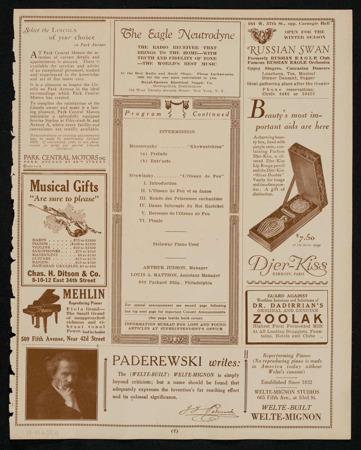 Philadelphia Orchestra, December 15, 1925, program page 7