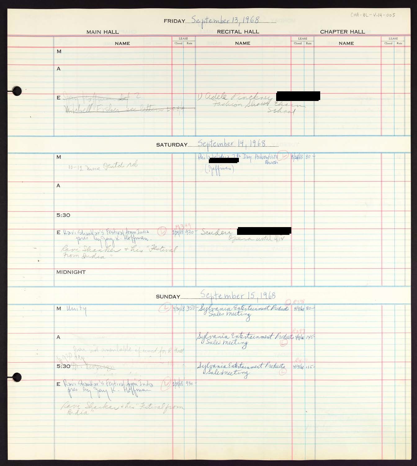 Carnegie Hall Booking Ledger, volume 14, page 5