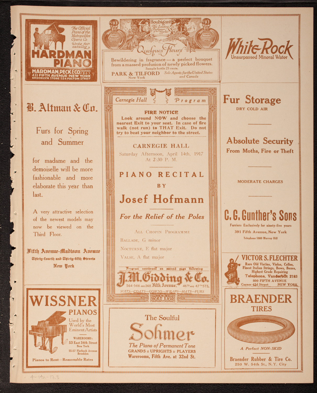 Josef Hofmann, Piano, April 14, 1917, program page 5