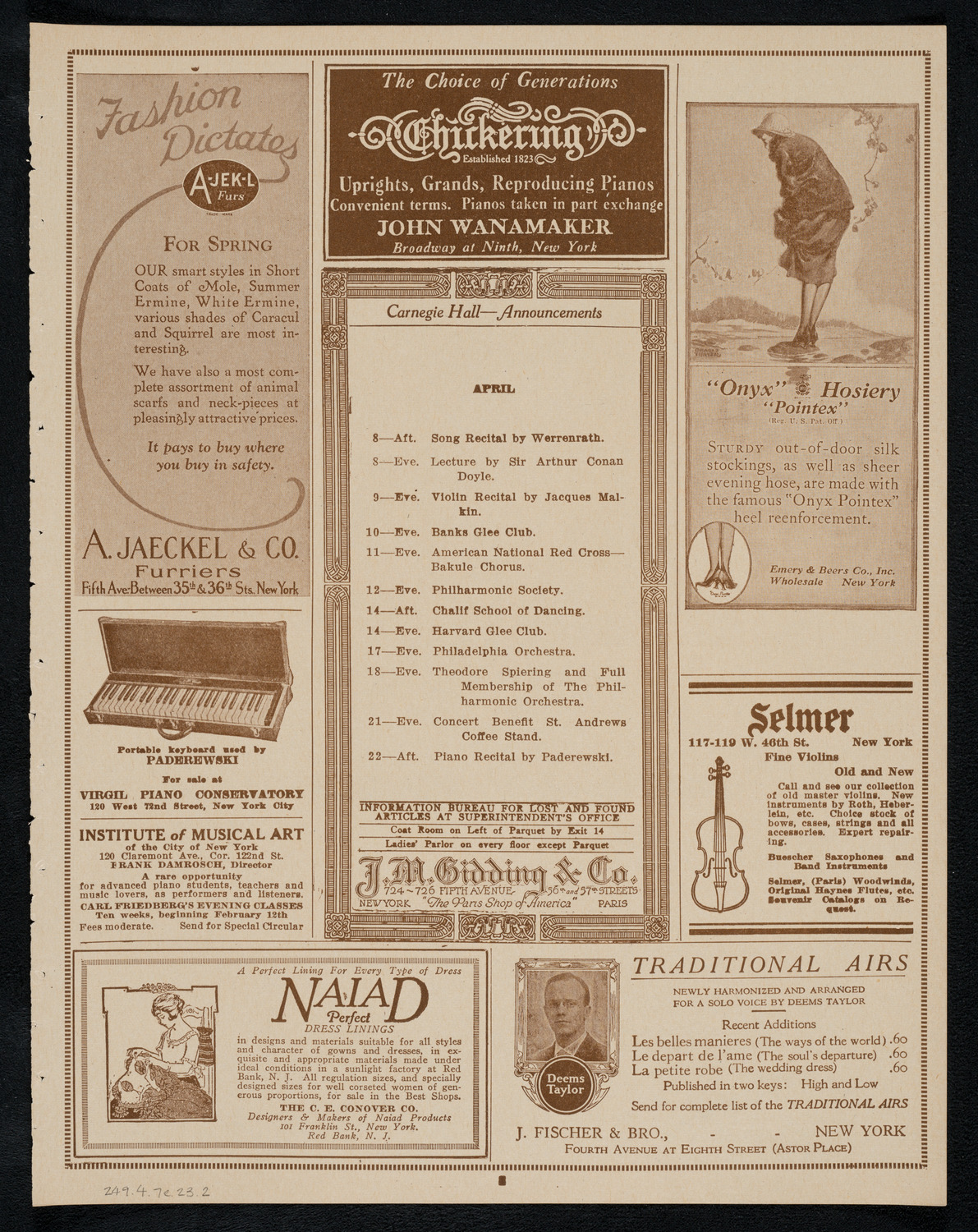 New York Philharmonic, April 7, 1923, program page 3