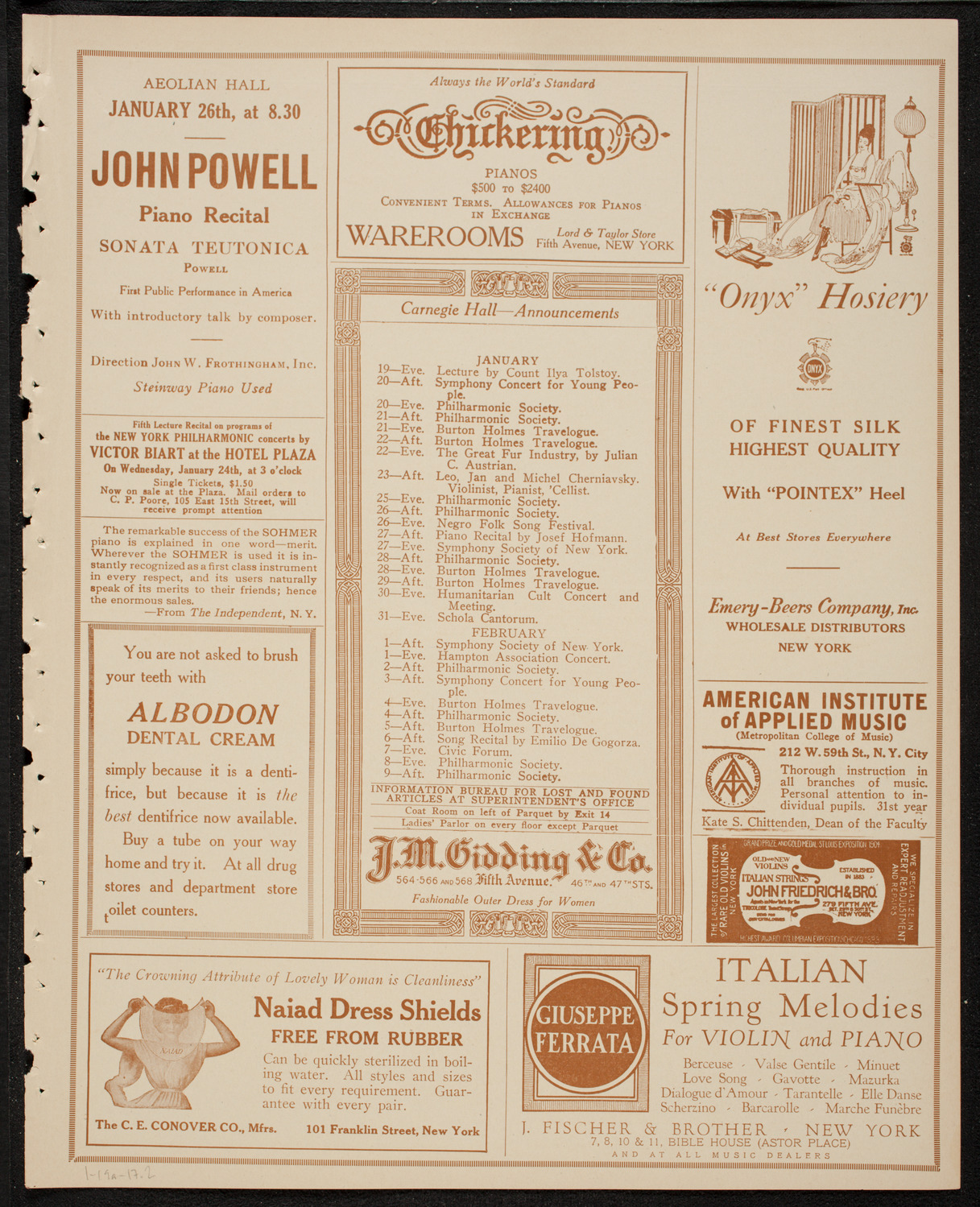 New York Philharmonic, January 19, 1917, program page 3