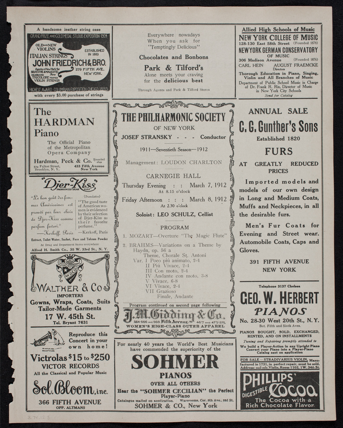 New York Philharmonic, March 7, 1912, program page 5