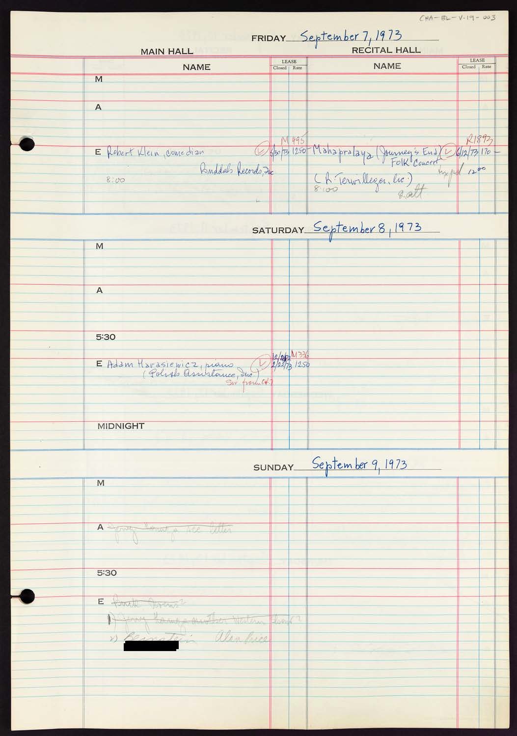 Carnegie Hall Booking Ledger, volume 19, page 3