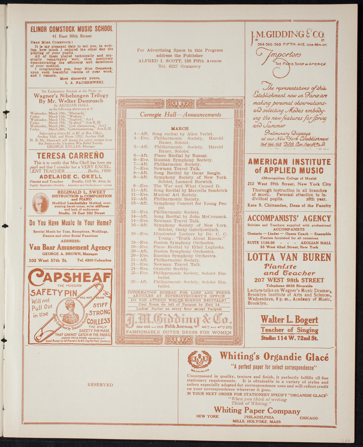 Desider Josef Vecsei with the New York Symphony Orchestra, March 2, 1915, program page 3