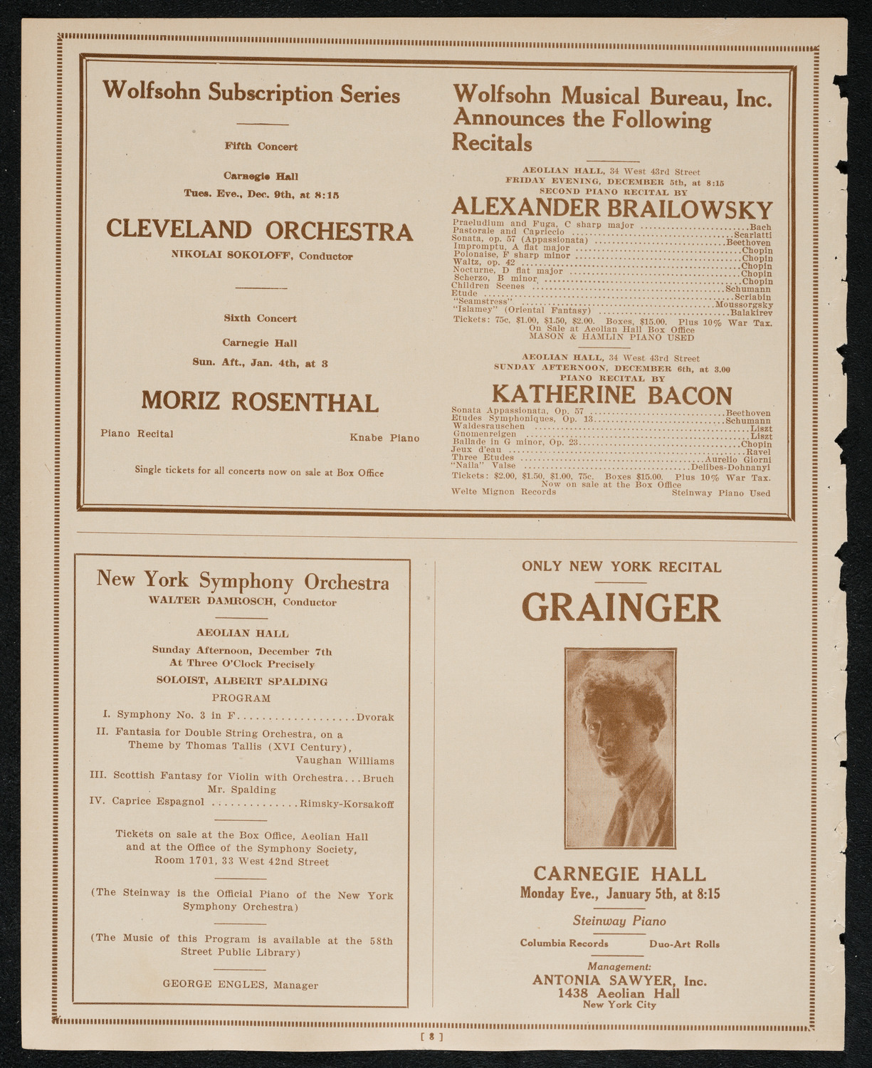 Sergei Rachmaninoff, Piano, November 30, 1924, program page 8