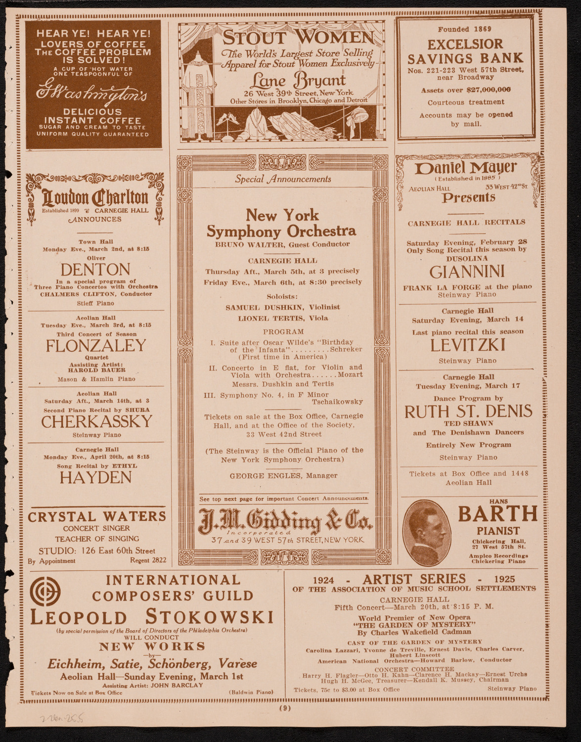 New York Symphony Orchestra, February 26, 1925, program page 9