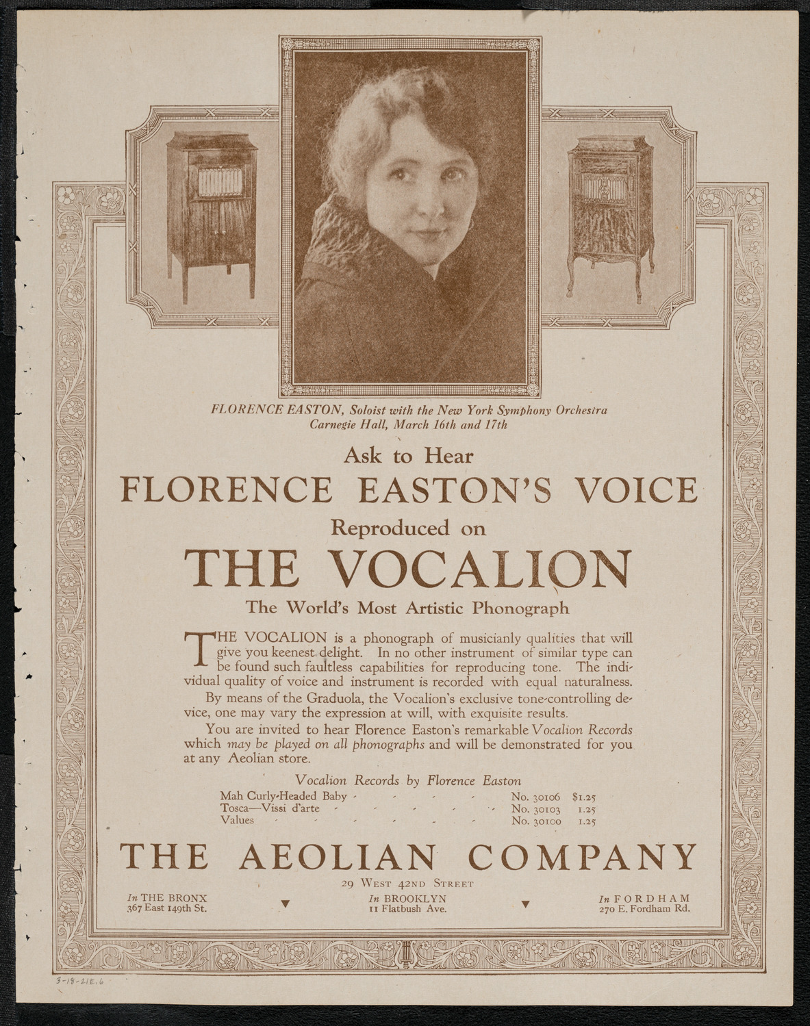 New York Symphony Orchestra, March 18, 1921, program page 11