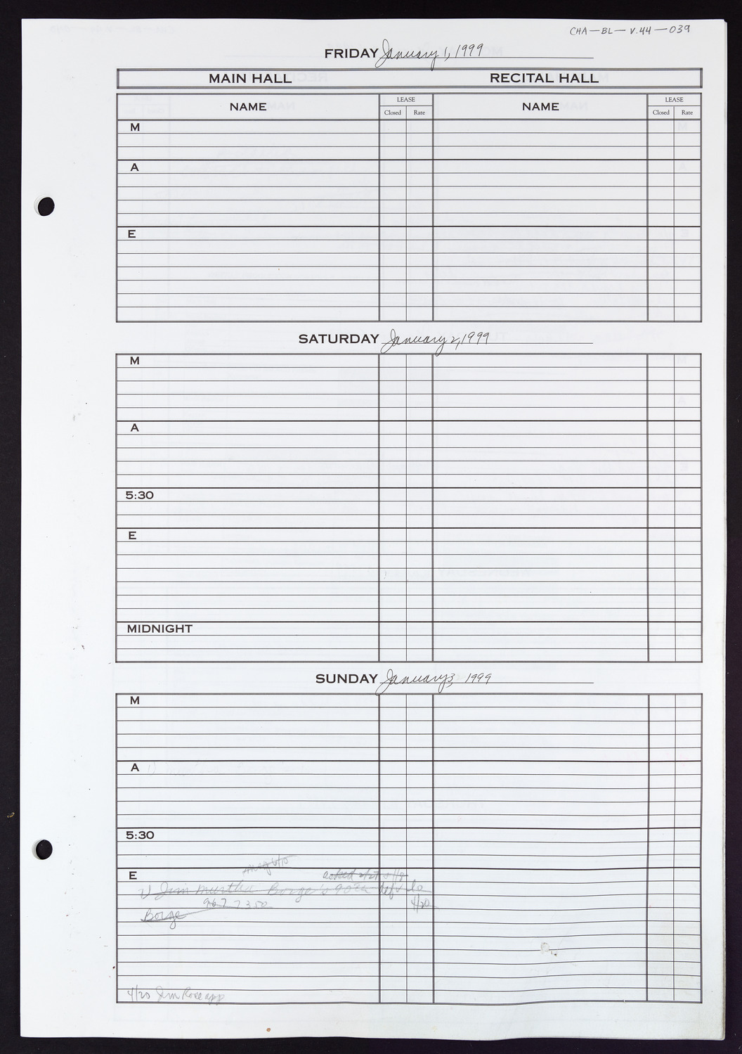 Carnegie Hall Booking Ledger, volume 44, page 39