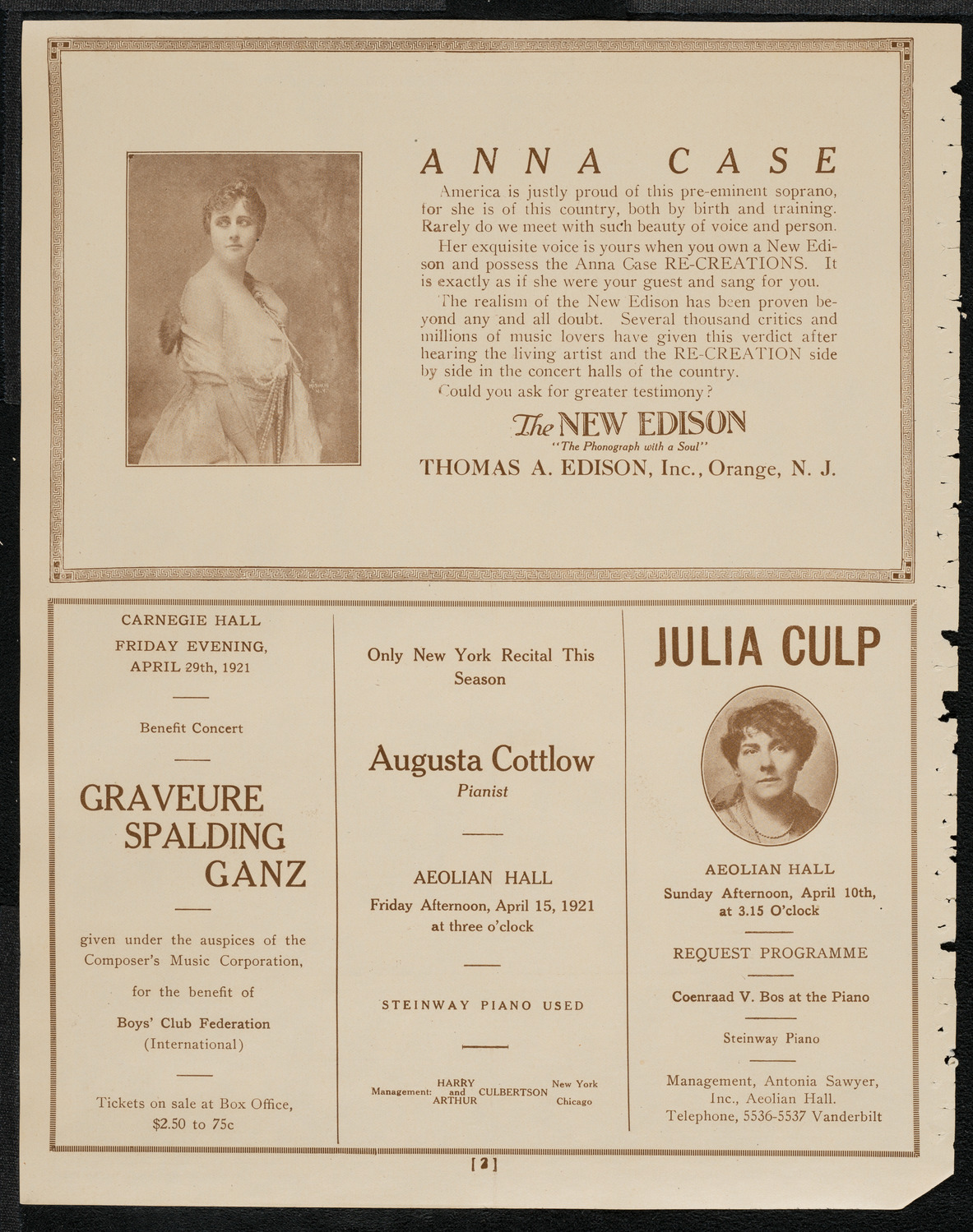 Joint Concert by Nina Tarasova and The Chamber Music Ensemble "Zimro", April 9, 1921, program page 2