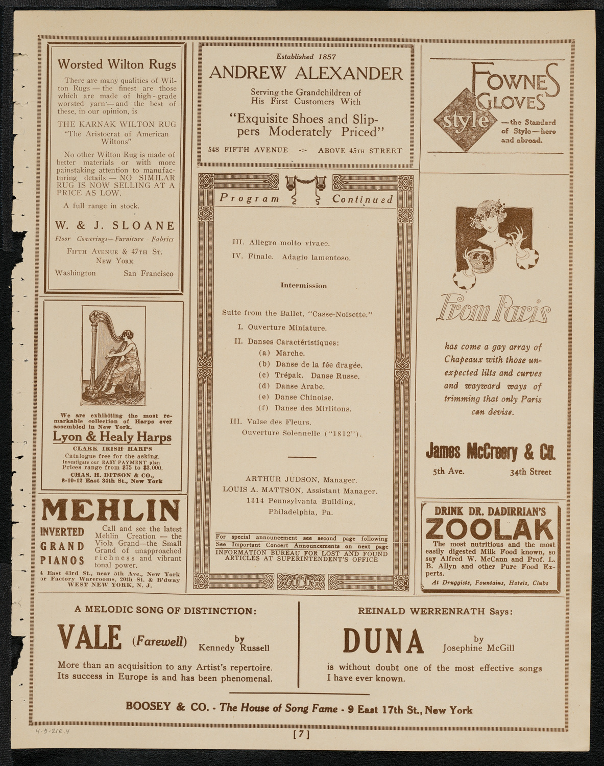 Philadelphia Orchestra, April 5, 1921, program page 7
