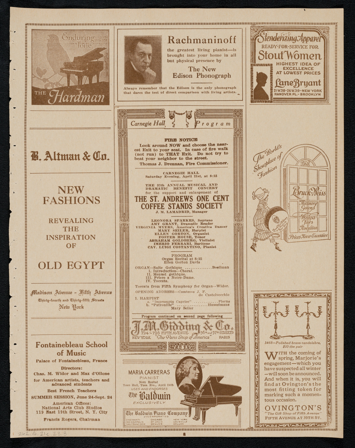 Benefit: St. Andrews One Cent Coffee Stands Society, April 21, 1923, program page 5