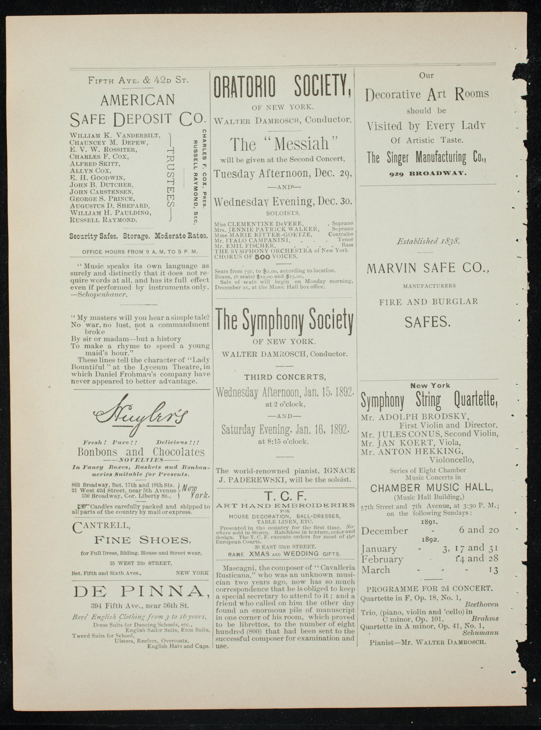 New York Athletic Club Amateur Minstrel Show, December 12, 1891, program page 4