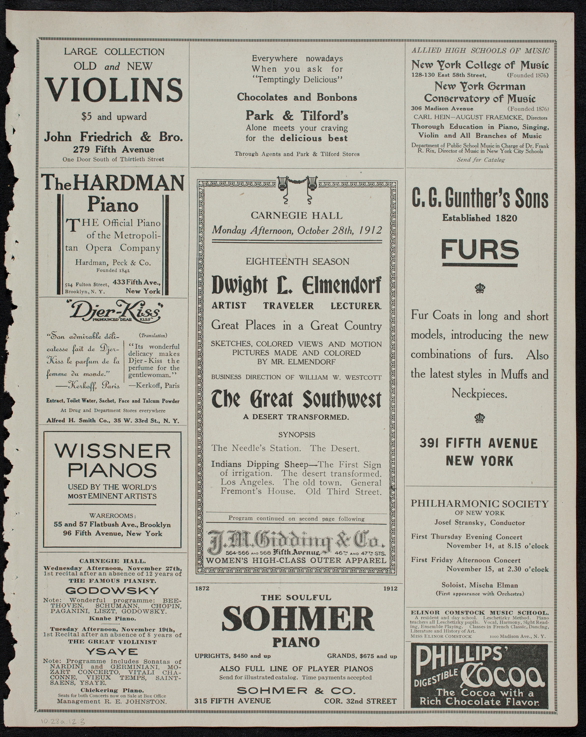 Elmendorf Lecture: The Great Southwest, October 28, 1912, program page 5