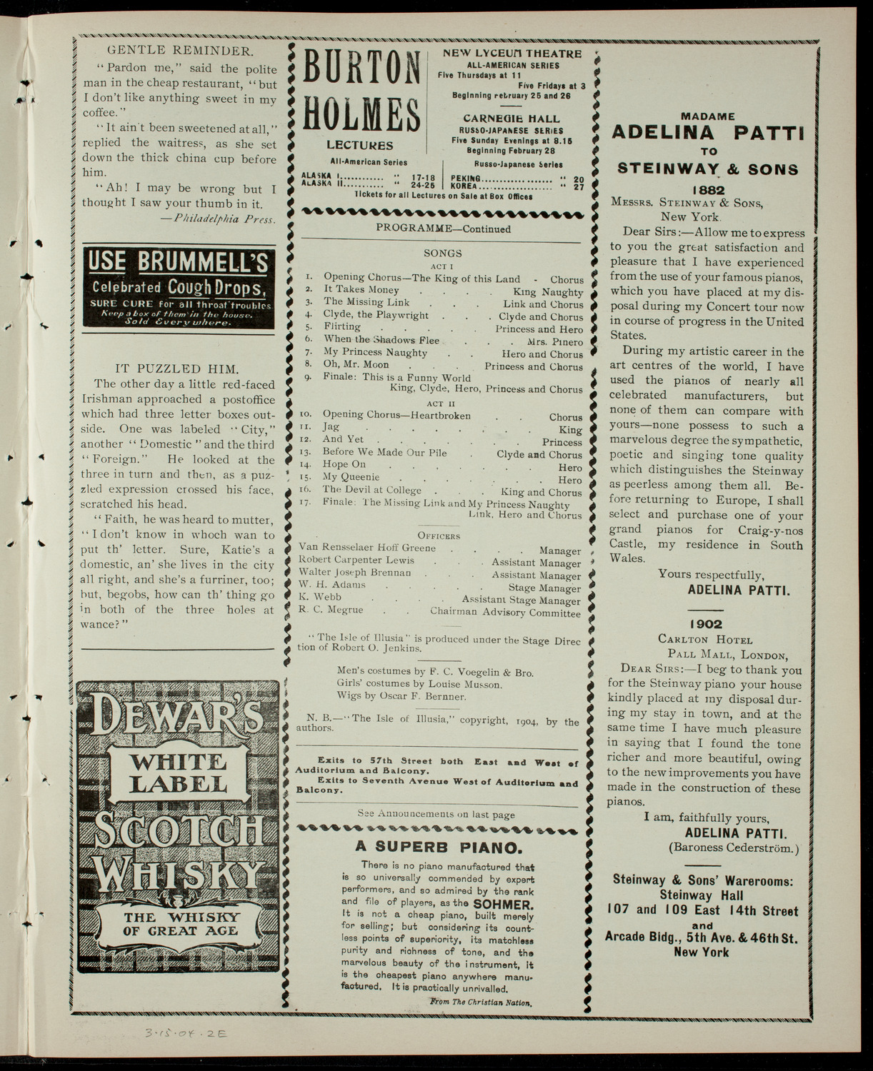 Columbia Varsity Show 1904, March 15, 1904, program page 3