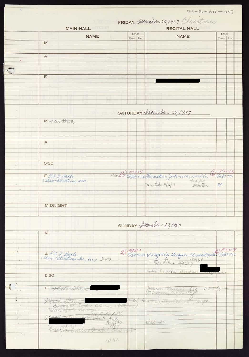 Carnegie Hall Booking Ledger, volume 33, page 37