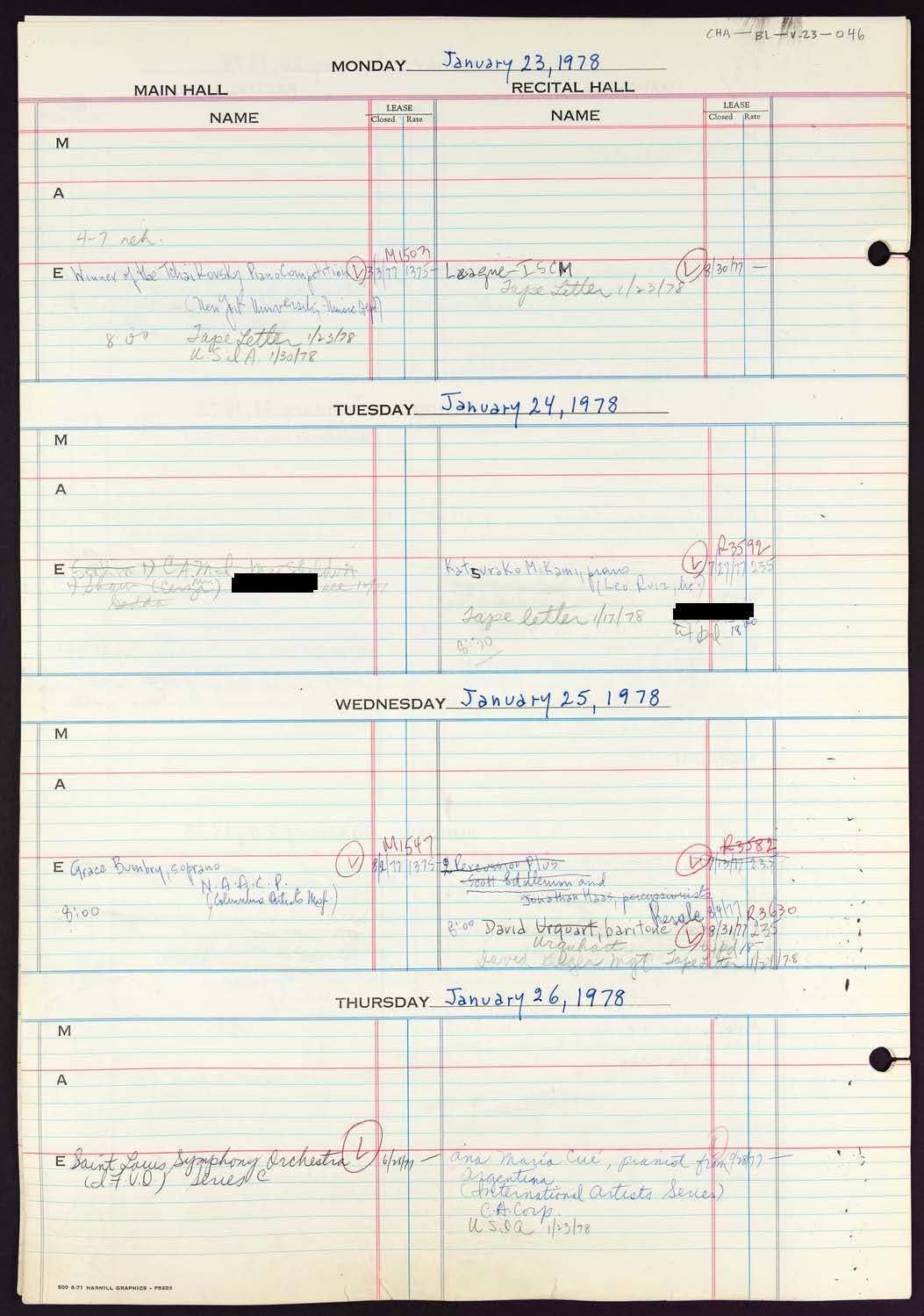 Carnegie Hall Booking Ledger, volume 23, page 46