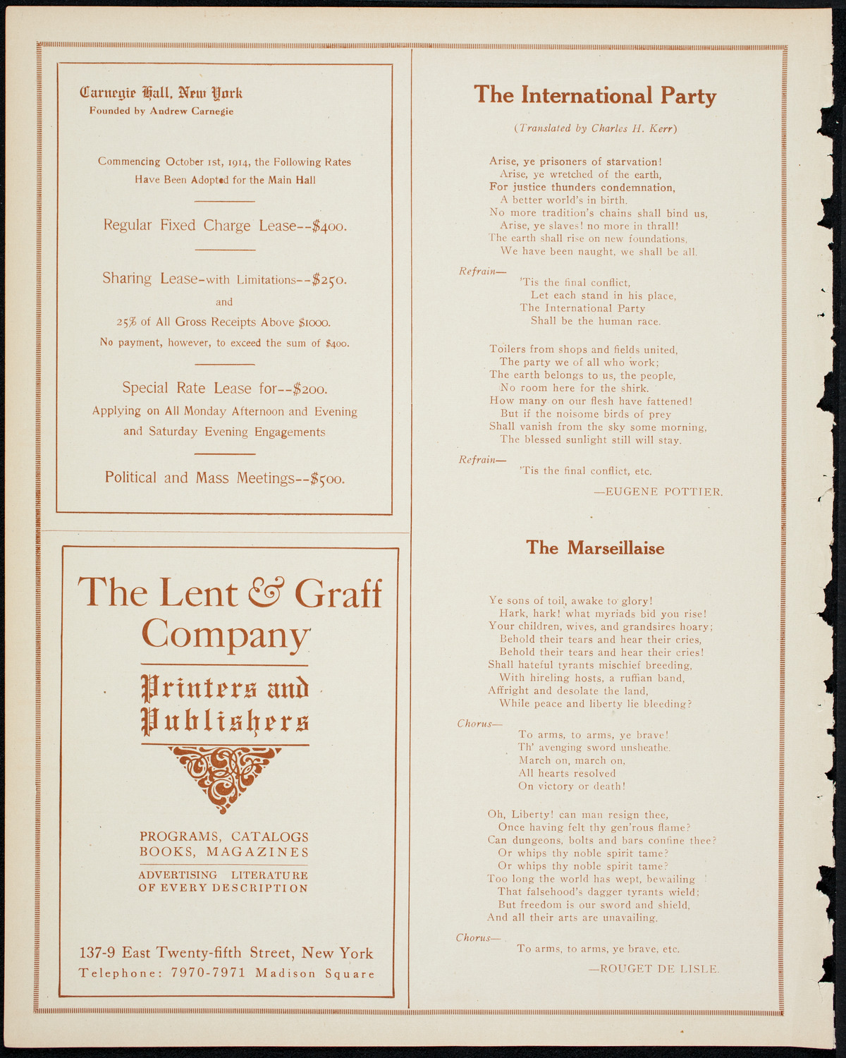 Socialist Music Festival, April 11, 1914, program page 10