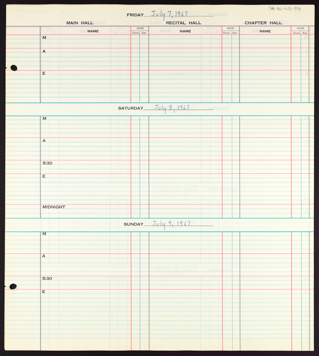 Carnegie Hall Booking Ledger, volume 12, page 91