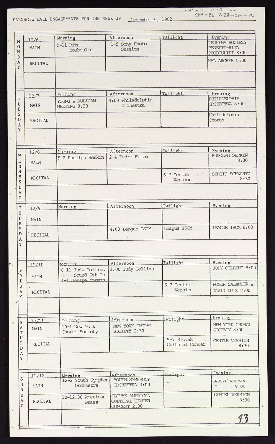 Carnegie Hall Booking Ledger, volume 28, page 34a